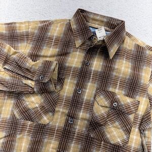 NWT Vintage Sears Fieldmaster Plaid Flannel Shirt Mens M Brown Perma-Prest USA